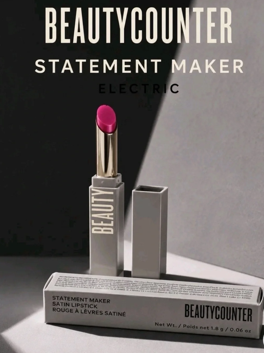 Beautycounter Statement Maker Satin Lipstick Electric Bright Pink 0.06 oz